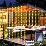 yowin Solar Curtain Lights 3x3M 300 LED Gazebo Lights with Remote, 8 Modes Garden Wall Fairy Lights IP65 Waterproof Pergola Lights, Waterfall Lights for Party Balcony Patio Decorations -Warm White