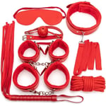 7 st/set läder bondage-kit vuxen sexleksaker handbojor/piskor/boll munkavle/rep/krage BDSM