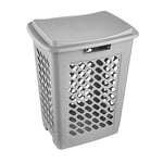 keeeper Laundry Hamper with Hinged Lid, Air Permeable, 60 L, Piet, Nordic Grey