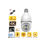 Caméra de Surveillance Intérieure Ampoule 4K 8MP Zoom 10X Sécurité à Domicile WiFi Suivi automatique + Lecteur + Carte Micro sd 128G