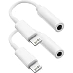 2-pack iPhone 3,5 mm hörlursadapter Lightning till 3,5 mm hörlurar/hörlursuttag ljudkonverterare med iPhone 14 13 12 11 Pro XR XS Max X 8 7...