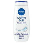 NIVEA Douche Soin Crème Soft (1 x 250 ml), Crème douche enrichie en huile d'amande douce au parfum léger, Soin hydratant et nourrissant pour peaux très sèches