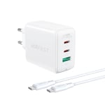 Acefast 2in1 Vegglader 2x USB-C/ 1x USB-A, 65W, PD, QC 3.0, AFC, FCP + USB-C-kabel, 1,2m - Hvit