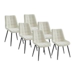 Vente-unique Lot de 6 chaises matelassées en tissu bouclette et métal noir - Blanc - OLLUA