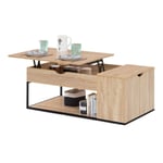 Table basse plateau relevable rectangulaire detroit avec coffre design industriel