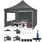 TOOLUCK Barnum Pliant 3x3m Tonnelle Pliante 3x3 Tonnelle de Jardin Exterieur Imperméable Professionnel Tente de Reception avec 3 Parois Latérales Tonnelle Tente UV 50+, Gris