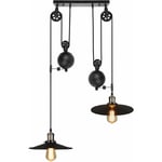 Axhup - Suspension Lustre à Poulie Plafonnier Lampe Suspension Vintage Industrielle Noir - 2 Douille