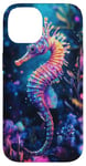 Coque pour iPhone 14 Hippocampe éclatant au milieu de la flore sous-marine colorée