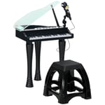 Kids Piano Keyboard with Stool Childrens Piano Lights Microphone 32 Keys Black