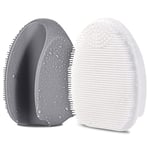 HieerBus Silicone Face Scrubber,Manual Exfoliating Brush,Handheld Facial Cleansing Brush for Women Men-Blackhead Removing Pore Cleansing Massaging for Sensitive, Delicate, Dry Skin (3rd-Grey+White)