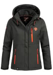 Geographical Norway Touna Lady - Veste Softshell Femme Impermeable - Jacket À Capuche Outdoor - Blouson Coupe Vent Resistant Hiver (Gris_fonce_orange M Taille 2)