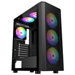 CiT AIR MAX Black ATX Gaming PC Case Mesh 6* 120mm LED Fans Tempered Glass Panel