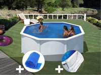 Kit piscine acier blanc Gré Fidji ronde 3,20 x 1,22 m + Bâche à bulles + Tapis de sol