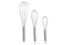 Zenker Set of 3 Wire Whisks, Stainless Steel, Small Medium & Large, Manual Egg Whisk, Baking Whisk, Pack of 3 Balloon Whisks for Cooking Whisking Beating & Stirring, Round Handle & Hanging Loop