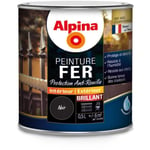 Alpina - Peinture Fer Protection Antirouille - Intérieur & Extérieur - Brillant Couleur: Noir brillant - Conditionnement: 0.5L