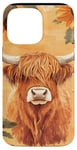 Coque pour iPhone 14 Pro Max Orange Aquarelle Géométrique Vache Highland Tournesol Motif