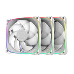 Geometric Future Squama 2503 RGB PWM Fan - White - 120mm - 3 Pack – Performance & Silent Balance - Dual Lighting Loop - Motherboard SYNC with 5V 3pin - 4pin PWM - with Controller - (GEO-S2503W-3)