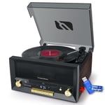 Système Chaîne Hifi CD 20W vintage avec platine Vinyle - CD/FM/USB/AUX - 33/45/78 tours+clé USB 32Go