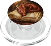 Aesthetic Gothic Red Dragon Reading Book Painting Bookish PopSockets PopGrip for MagSafe