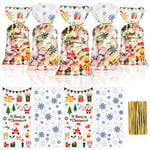 100 Pièces Sachet Cadeau Noel Transparent, Sachet Plastique Bonbon, Sachet pour Biscuits Gâteaux Chocolat, Sacs Cadeaux Père Noël Flocon de Neige Cellophane Fête