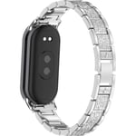 Metallrem kompatibel med Xiaomi Smart Mi Band 8 Armband - Ersättning Rhinestone Watch Bands för Mi Band 8 Smartwatch Armband Silver