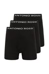 ANTONIO ROSSI (3-Pack) Men's Longline Boxer Shorts, Shorts Multipack with Elastic Waistband, Breathable, Soft Boxers for Everyday Wear, Cotton Rich, Comfortable Underwear, Black, S