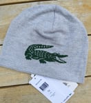 Genuine LACOSTE Grey / Green Reversible MERINO WOOL BEANIE Hat Toque RB5281 Lac4