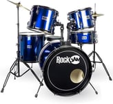 RockJam Full Sized Drum Kit-Five Drums, Two Cymbals, Drum Throne&Drumsticks-Blue