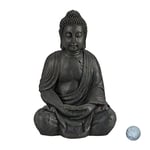 Relaxdays Statue de Buddha Figurine de Bouddha décoration Jardin Sculpture céramique Zen 70 cm, foncé, Gris/argenté/métallique