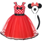 ACWOO Deguisement Robe Princesse Minnie Bebe Fille, 4Pcs Polka Dot Princesse Robe Minnie Déguisement avec Bandeau d'oreille, Robe À Pois, Minnie Déguisement pour Cosplay Anniversaire Halloween Noël