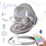 Transat bébé Balancelle Bébé Électrique 3 en 1 - Gris - avec Télécommande, Table à manger, 5 Modes balancement,Minuterie,Bluetooth Musique