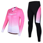 DLSMB Maillot de cyclisme pour femme en jersey à manches longues de vélo de montagne chaud pour femme Pantalon d'équitation Automne et Hiver en polaire épaisse, rose, xl