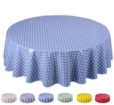 Home Direct Round Oilcloth PVC Wipe Clean Tablecloth 160cm 62" Small Polka Dot Blue Grey