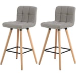 2 x Tabourets de Bar en Bois Massif et Lin, 36 x 40 x 96 cm, Chaise de bar avec Repose-Pieds, Gris Clair - Woltu