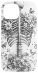 iPhone 15 Skeleton Ribcage Anatomy with Flowers Butterflies Case