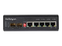 StarTech.com Switch Gigabit Ethernet Industriel 6 Ports - 4 PoE RJ45 + 2 Slots SFP 30W PoE+ 12-48VDC 10/100/1000 - Switch LAN Power Over Ethernet Robuste  -40C à 75C - Montage DIN (IES1G52UP12V) - Commutateur - 1 x 10/100/1000 + 4 x 10/100/1000 (PoE+) +