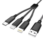 Câble Multi Usb, 3 En 1 Multi Chargeur 2m Usb Câble En Nylon Tressé Avec Avec Micro Usb Type C Lightn Ning Connecteur Pour I -Phone, Smartphones,Honor, Galaxy, Oneplus, Lg, Kindle, Wiko, Ps4 Et Plus