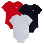 Nike Swooh BodySUIT Lot de 3 bodies pour enfants, unisexe, rouge, blanc, bleu foncé, de 0 à 3 mois