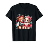 Teddy Bear Couple Valentine's Day Heart Flowers T-Shirt