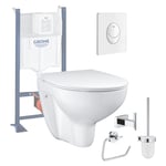 Grohe - Pack wc sans bride Bau Ceramic avec abattant slim + Bâti support wc Rapid sl + plaque de commande Start blanc alpin + Accessoires