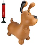 Happy Hopperz Inflatable Bouncy Animal with Grippable Ears/Horns, Easy to Clean Space Hopper for Indoor and Outdoor Play, Bouncing Toy, Pump Included, 12 Months-5 Years, Brown Dog