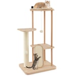 Arbre à chat en bois pour chats tour à chat moderne à plusieurs niveaux planche à gratter poteau en sisal perchoir 112 cm rembourré