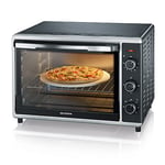 SEVERIN Mini-Four à chaleur tournante 42 L avec pierre à pizza et tournebroche, Four posable 1 800 W design élégant, électrique avec minuteur 120 min, Noir/Inox, TO 2058