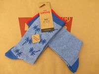 LEVI'S Luxury 2pk Sock Mens Blue Pattern & Plain UK 6-8 Cotton Crew Socks BNIP