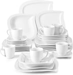 MALACASA Dinner Sets for 6 People, 30-Piece Porcelain Plates and Bowls Set White