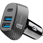 Cellularline - Chargeur de Voiture pour Allume-Cigare 12/24 V - Charge Rapide 44 W - 2 Ports USB - 1 Port USB C