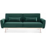 Canapé convertible design en velours - Oskar - 2 - 3 places scandinave droit avec pieds fins or rose Velours Vert anglais