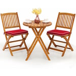 GOPLUS 3PCs Salon de Jardin Pliant-2 Chaises+1 Table+2 Coussins en Bois d'Acacia-Table et Chaise pour Jardin/Terrasse Rouge