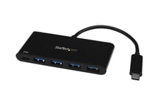 StarTech.com 4-ports USB C-hubb med 4 USB Type-A-portar (USB 3.0 SuperSpeed 5 Gbps) - 60 W strömförsörjning pass-through-laddning - USB 3.1 Gen 1/USB 3.2 Gen 1 hubbadapter för bärbar dator - MacBook, Dell - hubb - 4 portar