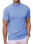 COOFANDY T-shirt pour homme - Pull en tricot à manches courtes - Col roulé - Demi-col - T-shirt de corps pour homme, Bleu clair, S